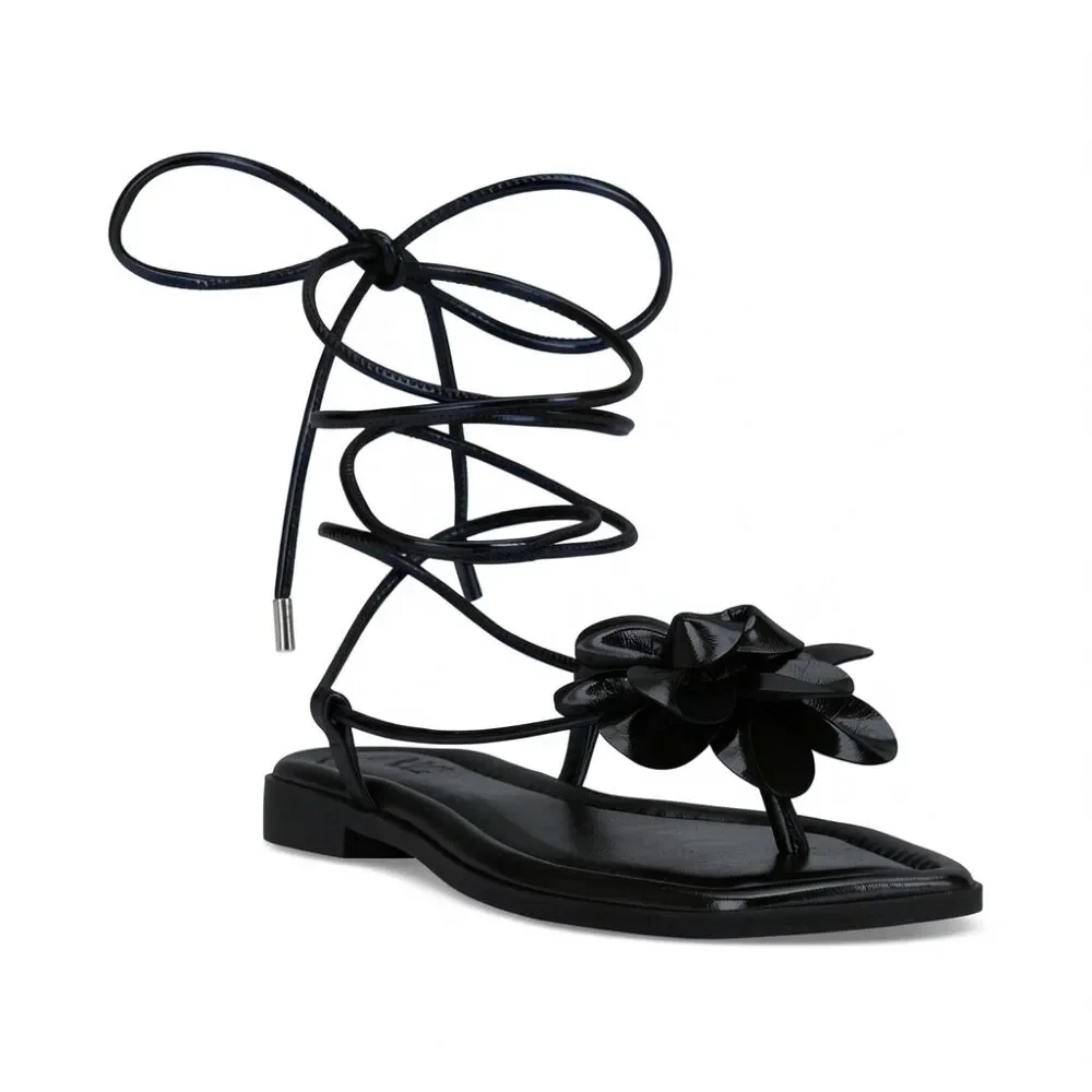 I.N.C. International Concepts Gilma Flower Lace-Up Black Patent Sandals, 10M - Picture 1 of 9